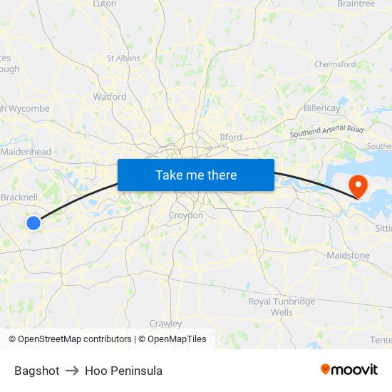 Bagshot to Hoo Peninsula map