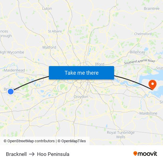 Bracknell to Hoo Peninsula map