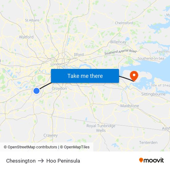 Chessington to Hoo Peninsula map