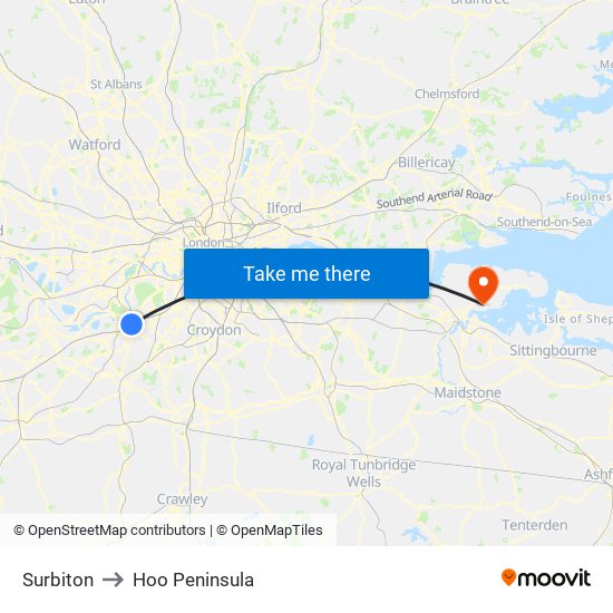 Surbiton to Hoo Peninsula map