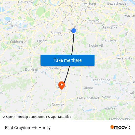 East Croydon to Horley map