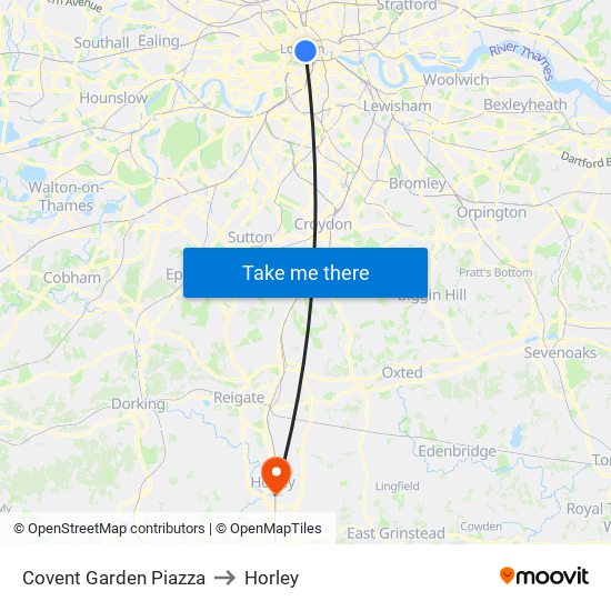 Covent Garden Piazza to Horley map