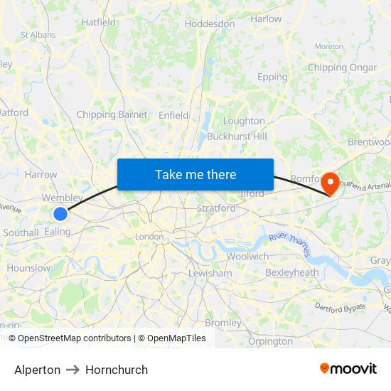 Alperton to Hornchurch map