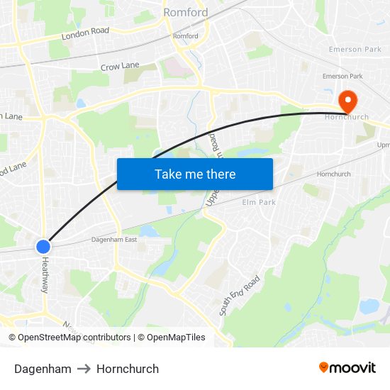 Dagenham to Hornchurch map