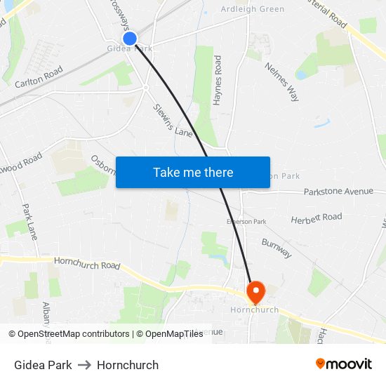 Gidea Park to Hornchurch map