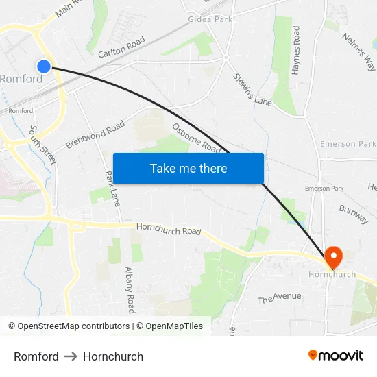 Romford to Hornchurch map