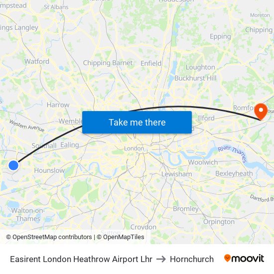 Easirent London Heathrow Airport Lhr to Hornchurch map