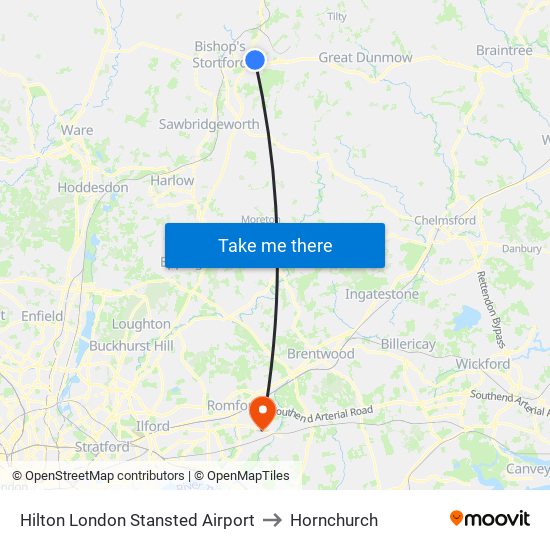 Hilton London Stansted Airport to Hornchurch map