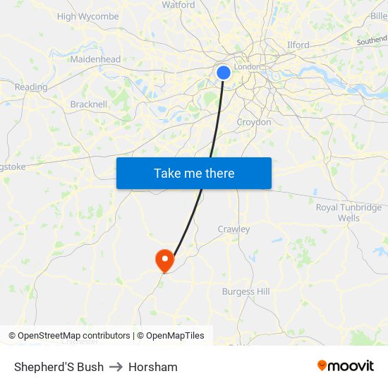 Shepherd'S Bush to Horsham map