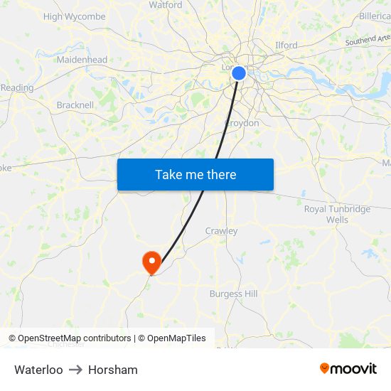 Waterloo to Horsham map