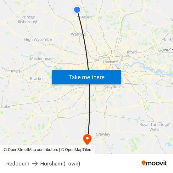 Redbourn to Horsham (Town) map