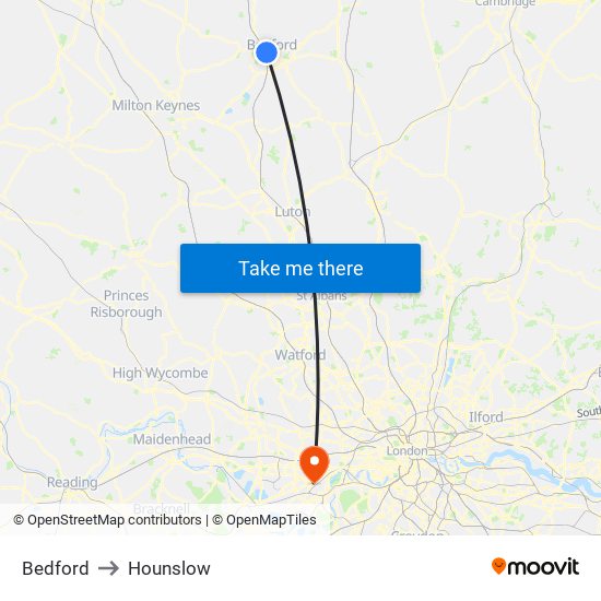 Bedford to Hounslow map