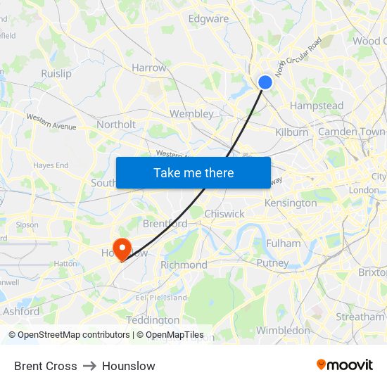 Brent Cross to Hounslow map