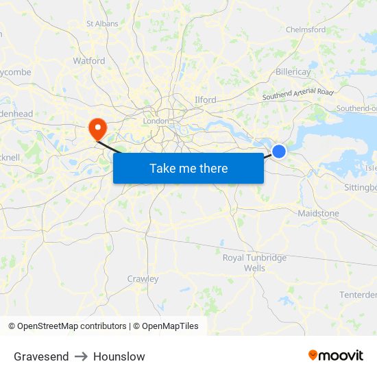 Gravesend to Hounslow map