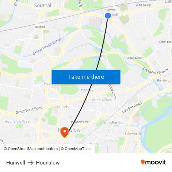 Hanwell to Hounslow map