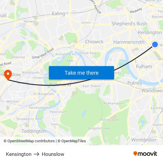 Kensington to Hounslow map