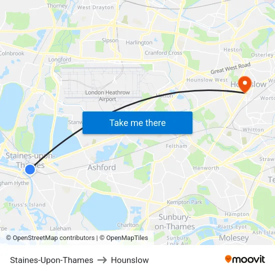 Staines-Upon-Thames to Hounslow map