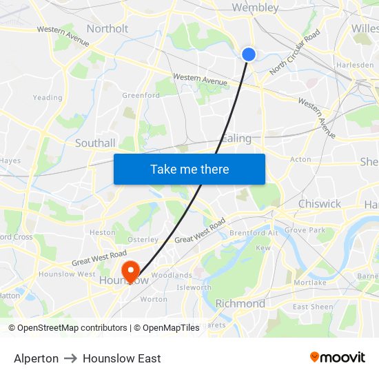 Alperton to Hounslow East map