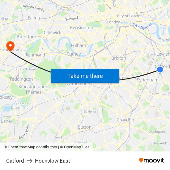 Catford to Hounslow East map