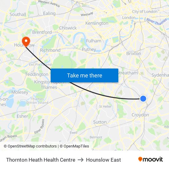 Thornton Heath Health Centre to Hounslow East map