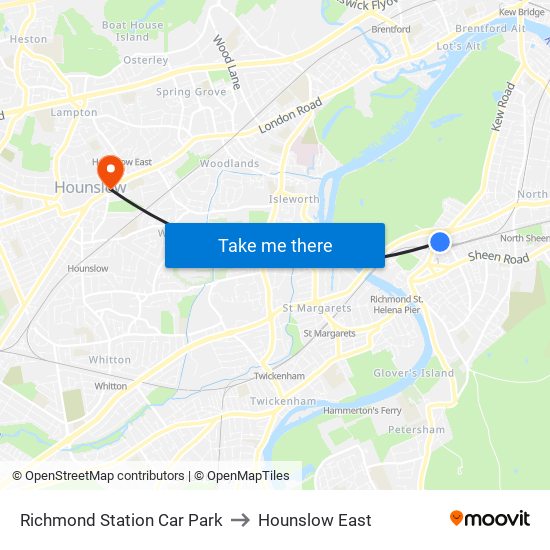 Richmond Station Car Park to Hounslow East map