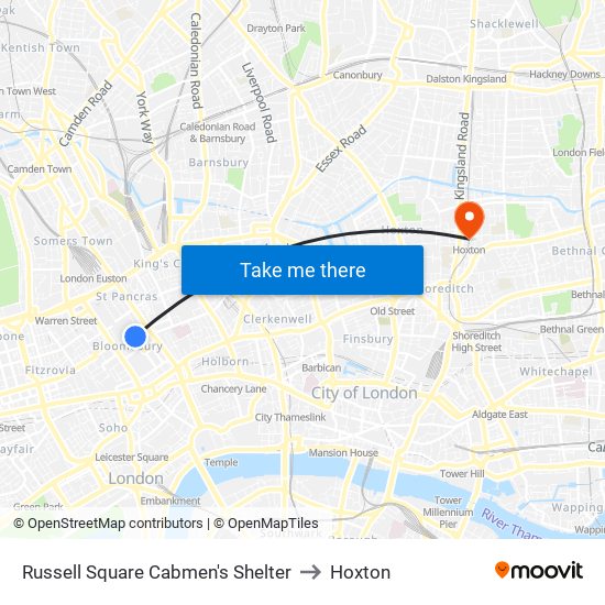 Russell Square Cabmen's Shelter to Hoxton map