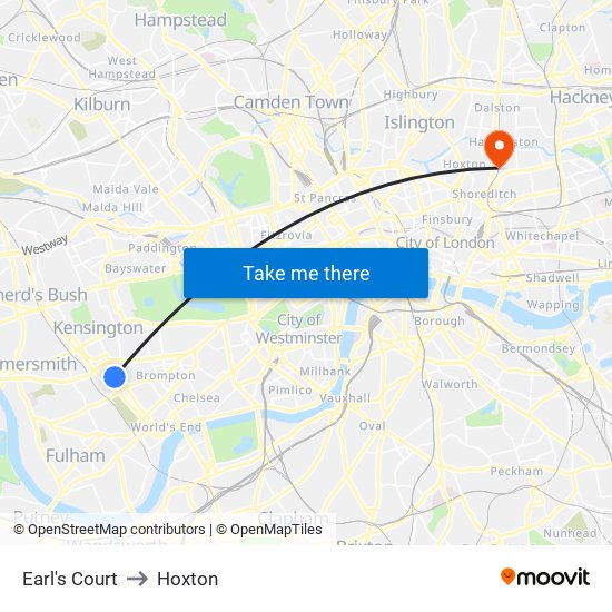 Earl's Court to Hoxton map