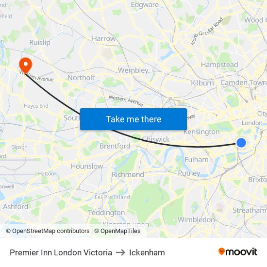 Premier Inn London Victoria to Ickenham map