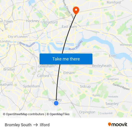 Bromley South to Ilford map