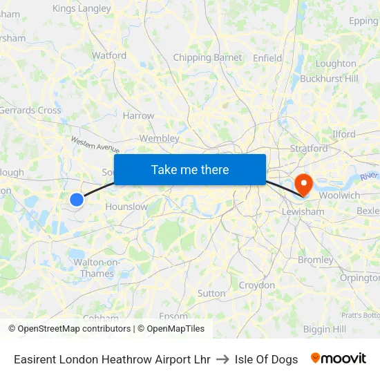 Easirent London Heathrow Airport Lhr to Isle Of Dogs map