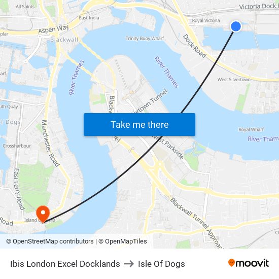 Ibis London Excel Docklands to Isle Of Dogs map