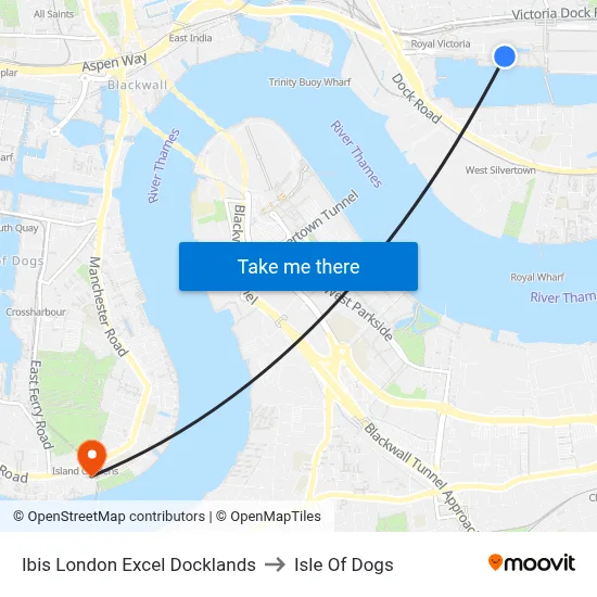 Ibis London Excel Docklands to Isle Of Dogs map