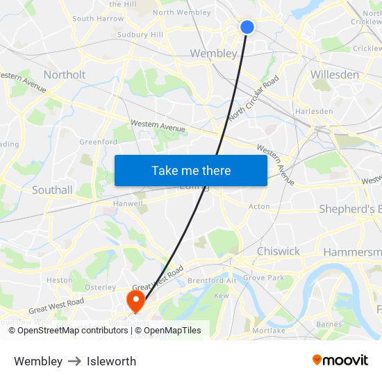 Wembley to Isleworth map