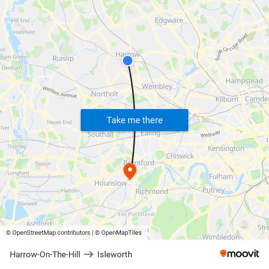 Harrow-On-The-Hill to Isleworth map