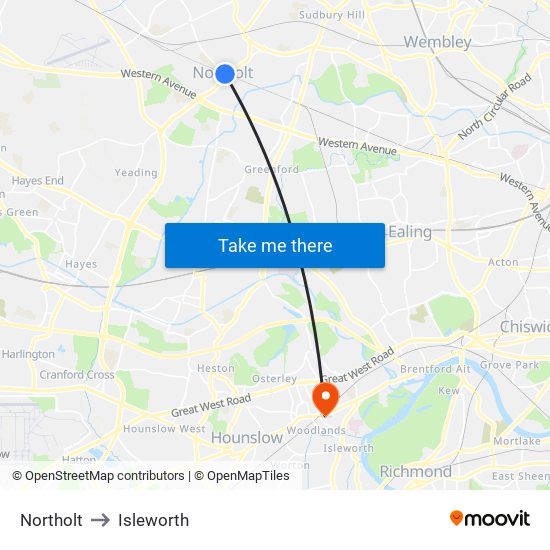 Northolt to Isleworth map