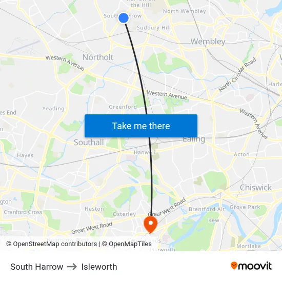 South Harrow to Isleworth map