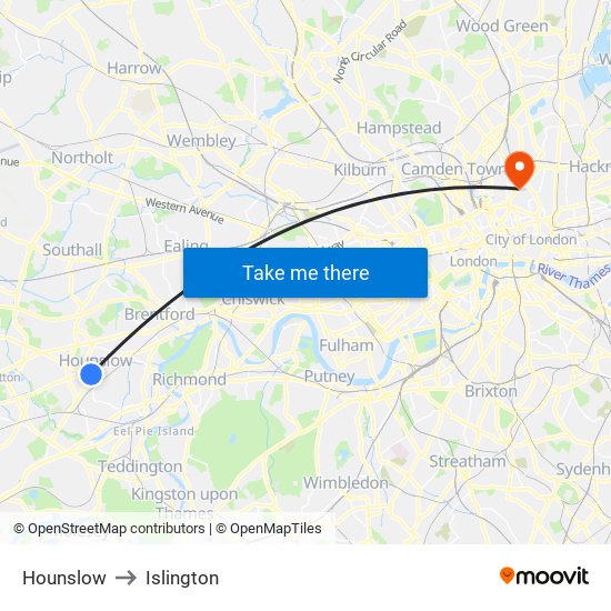 Hounslow to Islington map