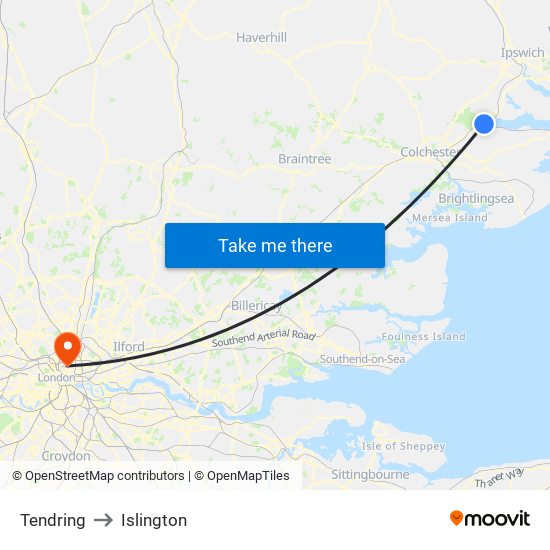 Tendring to Islington map