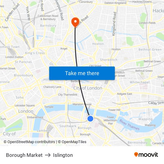 Borough Market to Islington map