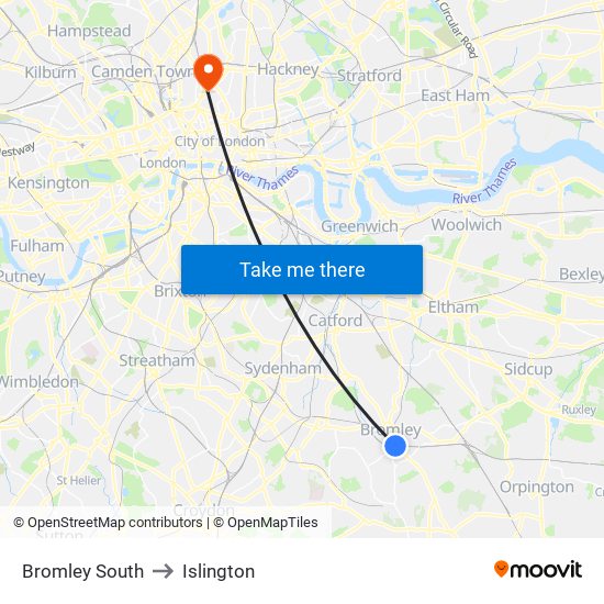 Bromley South to Islington map