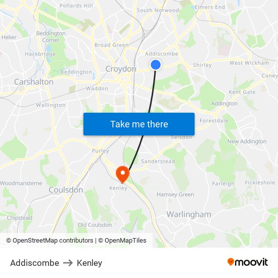 Addiscombe to Kenley map