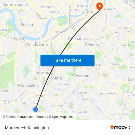 Morden to Kennington map