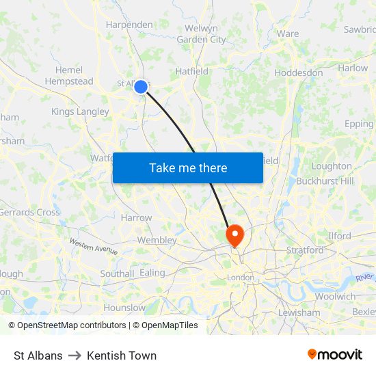 St Albans to Kentish Town map