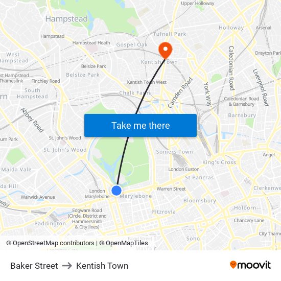 Baker Street to Kentish Town map