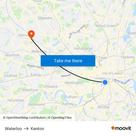 Waterloo to Kenton map