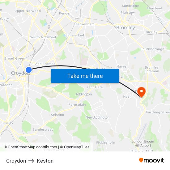Croydon to Keston map
