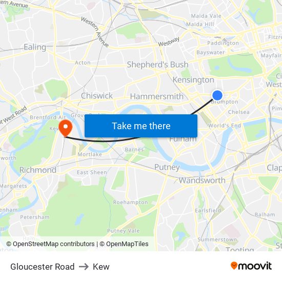 Gloucester Road to Kew map