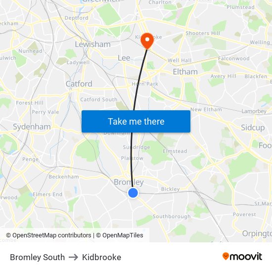 Bromley South to Kidbrooke map