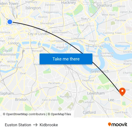 Euston Station to Kidbrooke map