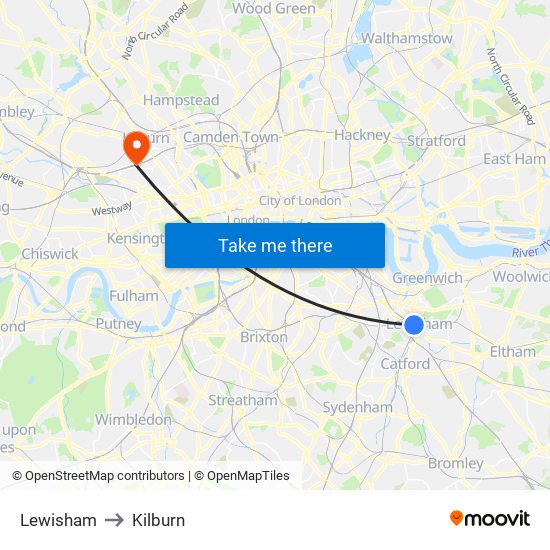 Lewisham to Kilburn map